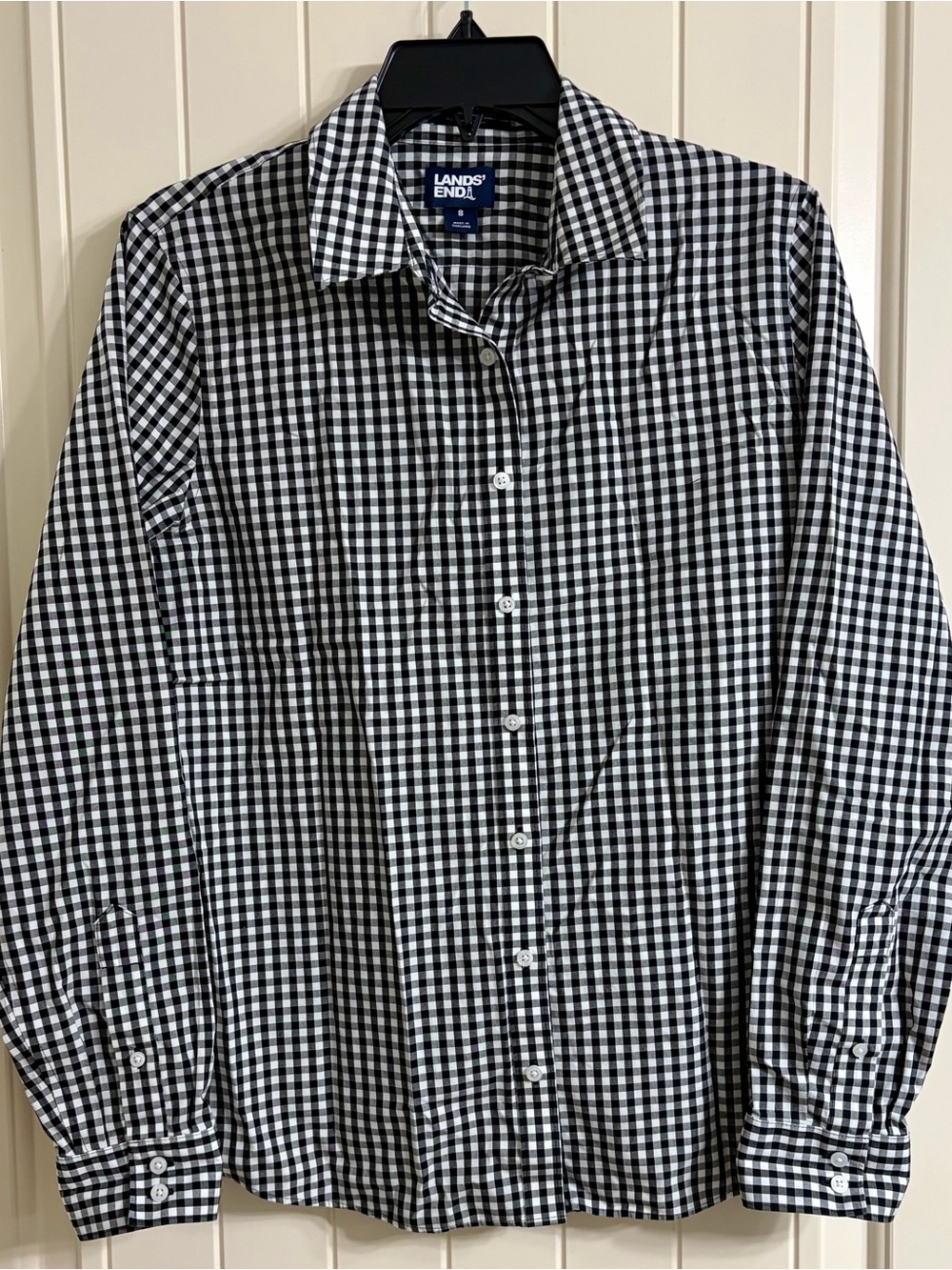 Lands' End Black and White Gingham Button-Down Shirt Women’s